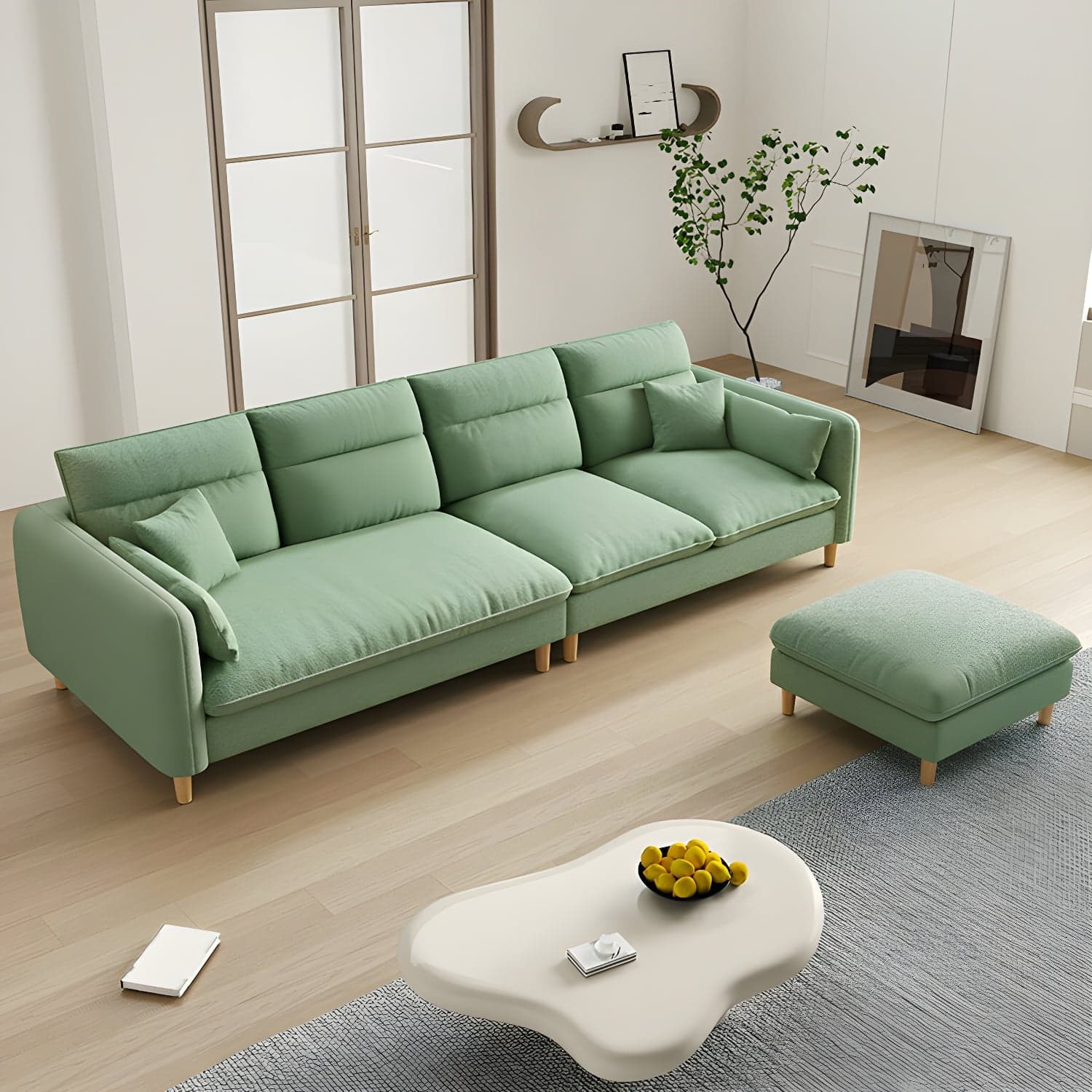 Modern Wood Frame Straight Sectional Sofa Set with Ottoman in Brown, 3 Piece Set thumbnail 10