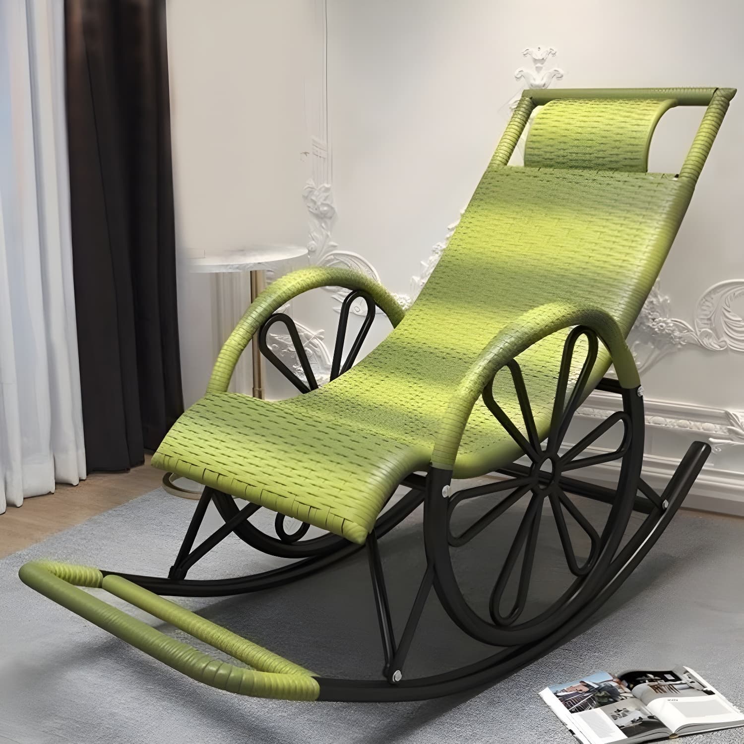 Contemporary Woven Rope Rocker Chair Wicker Rocking Chair for Home Decor thumbnail 1