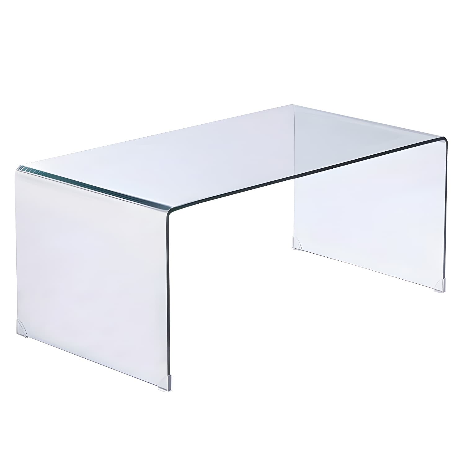 Modern Glass Coffee Table with Transparent Rectangular Top & Sleek Sled Base thumbnail 2