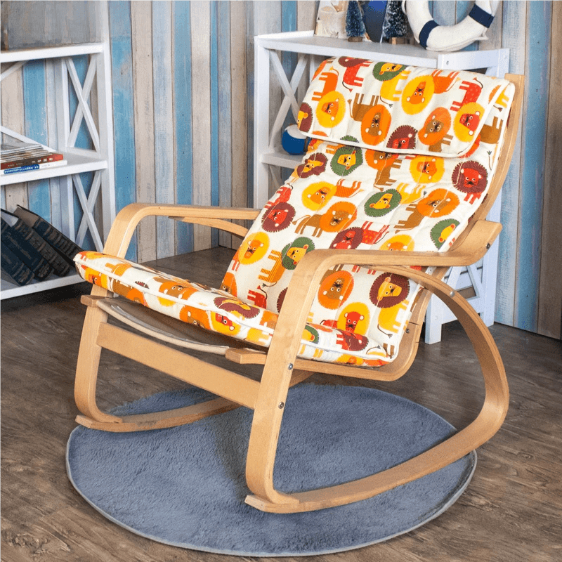 Ergonomic Natural Wood Rocking Armchair with Rear Back, Stationary thumbnail 4