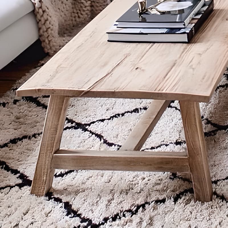 Classic Weathered Wood Wagon Wheel Pine Square Coffee Table with Rotating Roller Wheels for Home thumbnail 6