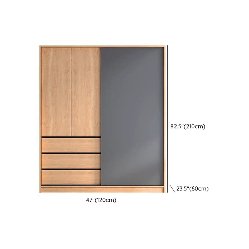 3-Drawer 0-Cabinet Natural Wood Wardrobe Armoire with 3 Clothing Rods thumbnail 10