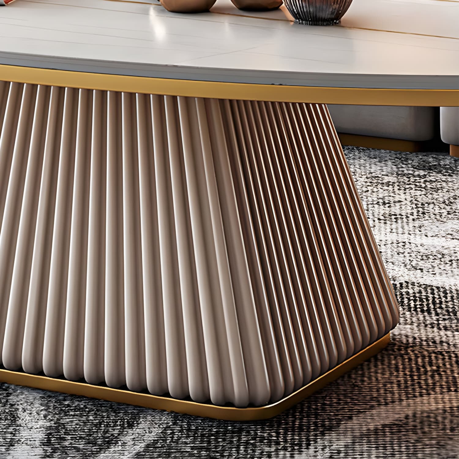 Elliptical Stone Coffee Table Pedestal 1 Single Cocktail Table - 17.72" H thumbnail 10
