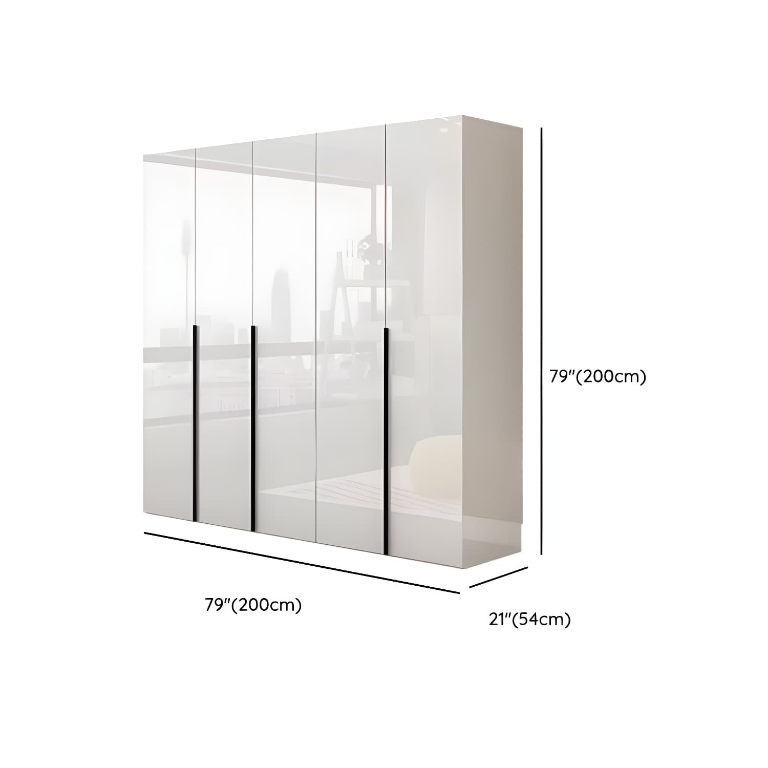 Modern white wood wardrobe armoire with hinged doors, clothing rod & shelves thumbnail 16