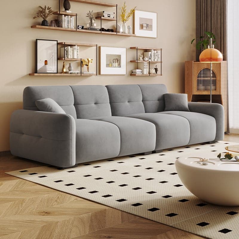 Modish Solid Color Stain Resistant Standard Sofa in Grey/Rose/Emerald Green with 4-seater/5 Person/6-Seater and 2 Pillows thumbnail 3