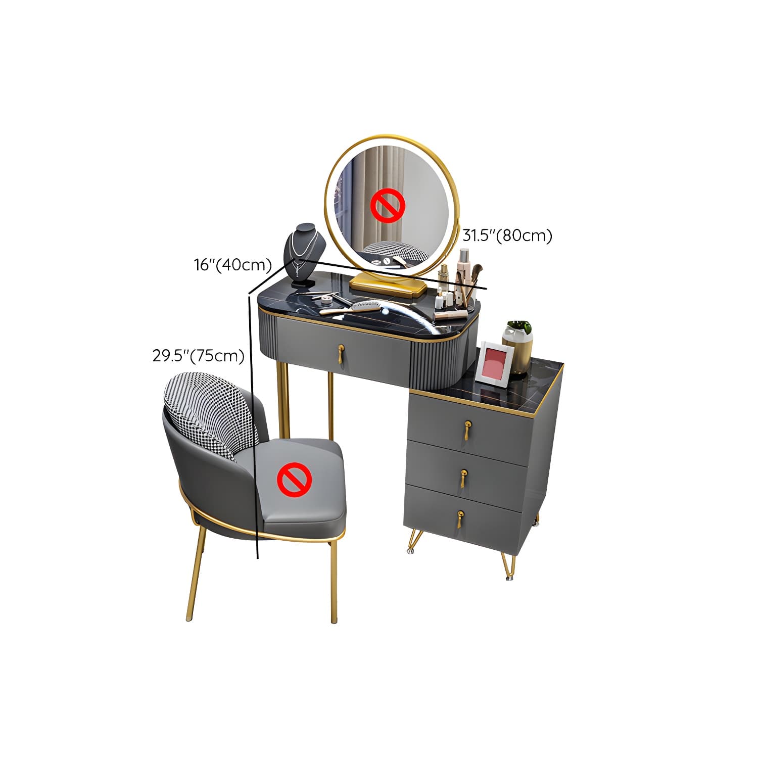 Gold Base Makeup Counter 15.74" Wide Vanity Tables with Storage Drawers thumbnail 34