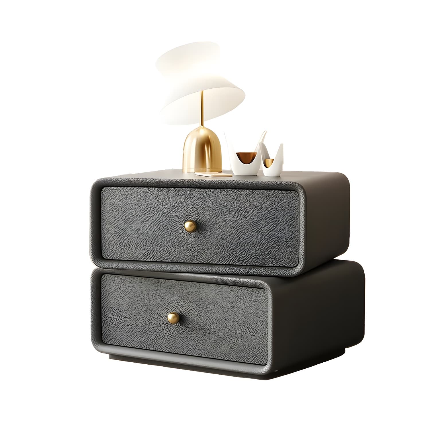 Modern Wood Nightstand with 2 Drawers - Faux Leather Countertop - Small and Stylish thumbnail 17