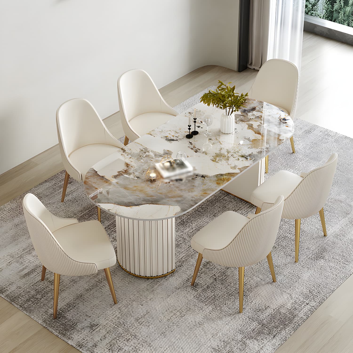 Glam 1/2/5/6/7 Pieces Dining Set Oval Sintered Stone Dining Table Set thumbnail 2