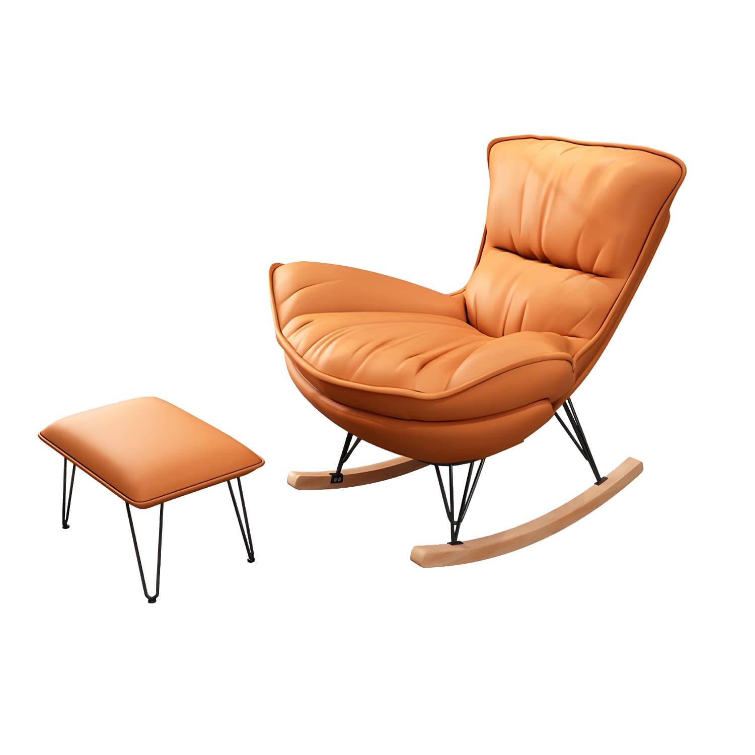 Modern Glider Chair Pure Color Metal Dark Legs Rocking Chair with Ottoman thumbnail 9