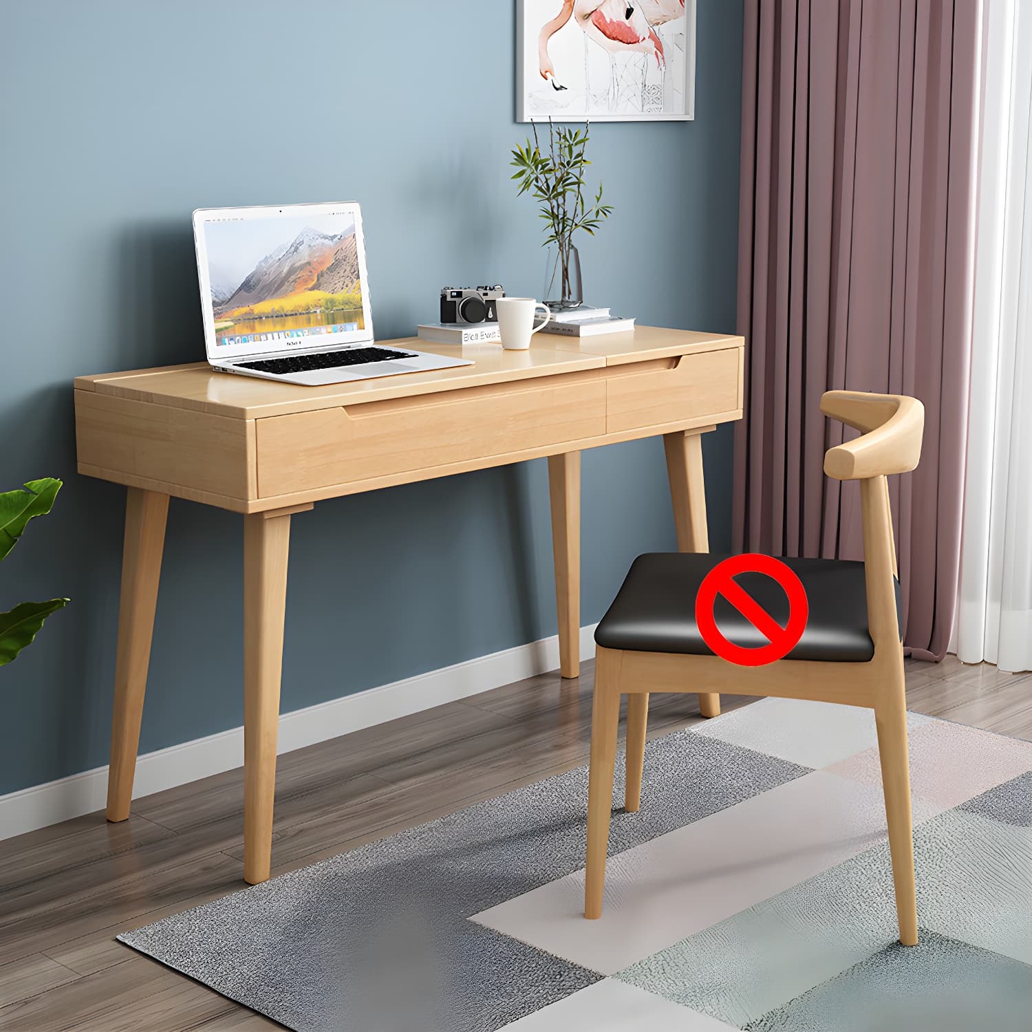 Scandinavian Solid Wood Vanity Makeup Table Set 1 Drawer Flip-Top Dressing Table thumbnail 14