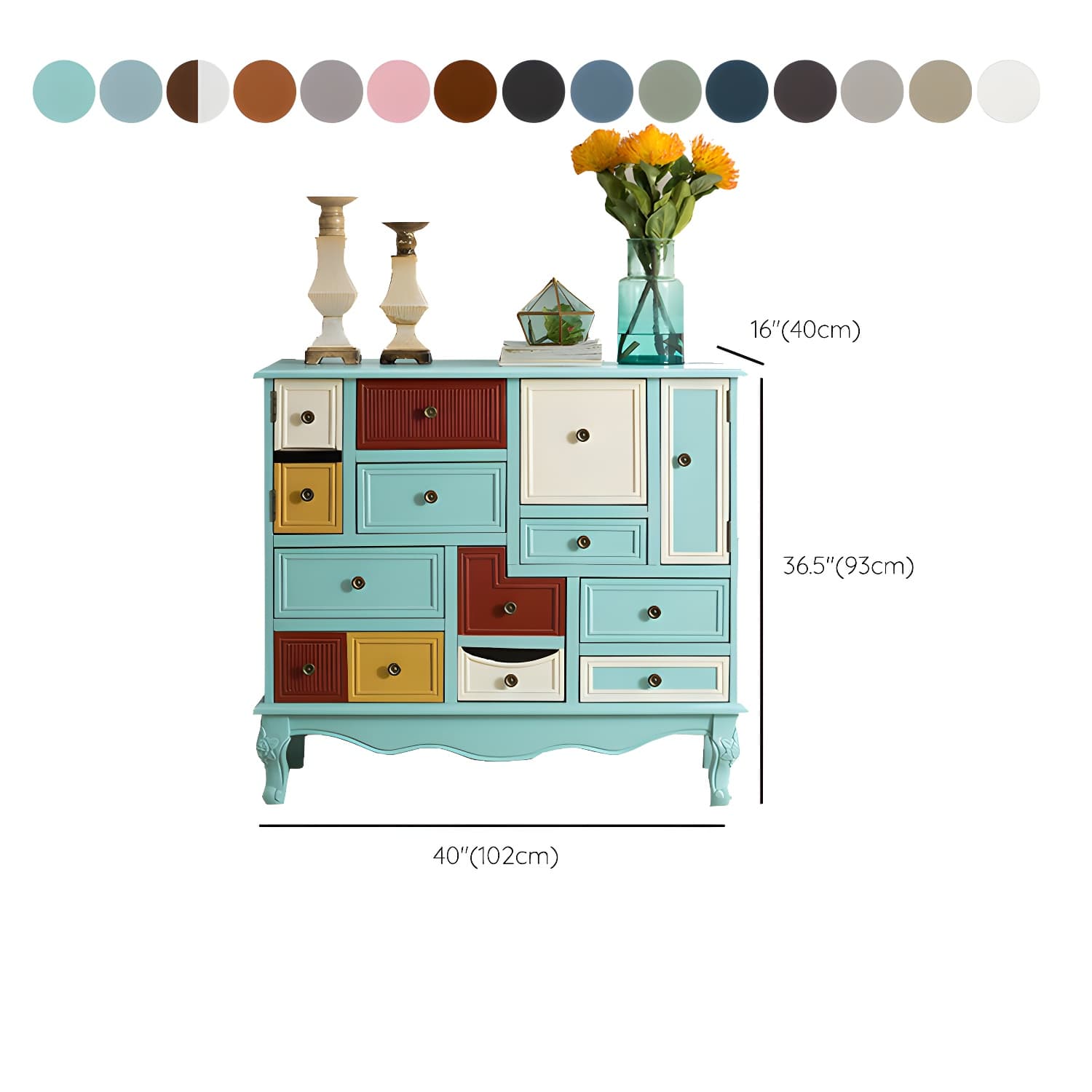 Industrial Painted Accent Cabinet with Drawers Solid Wood Chest thumbnail 28