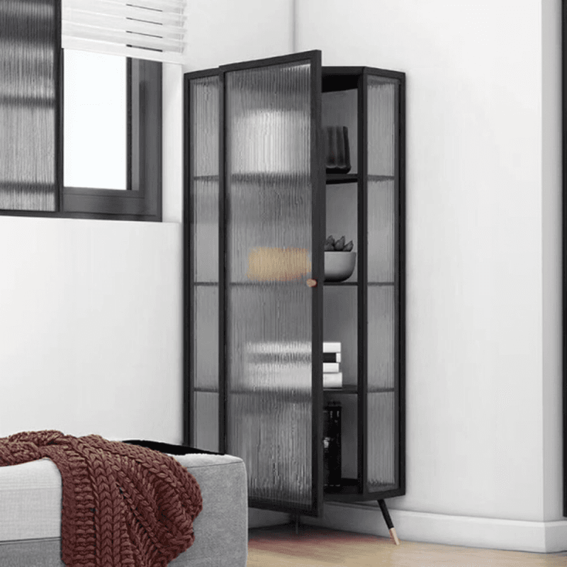 Contemporary Corner Utility Cabinet with 1 Cabinet, Iron Countertop, Glass Door, Pull Knobs, and Black/White/Off White Top thumbnail 5