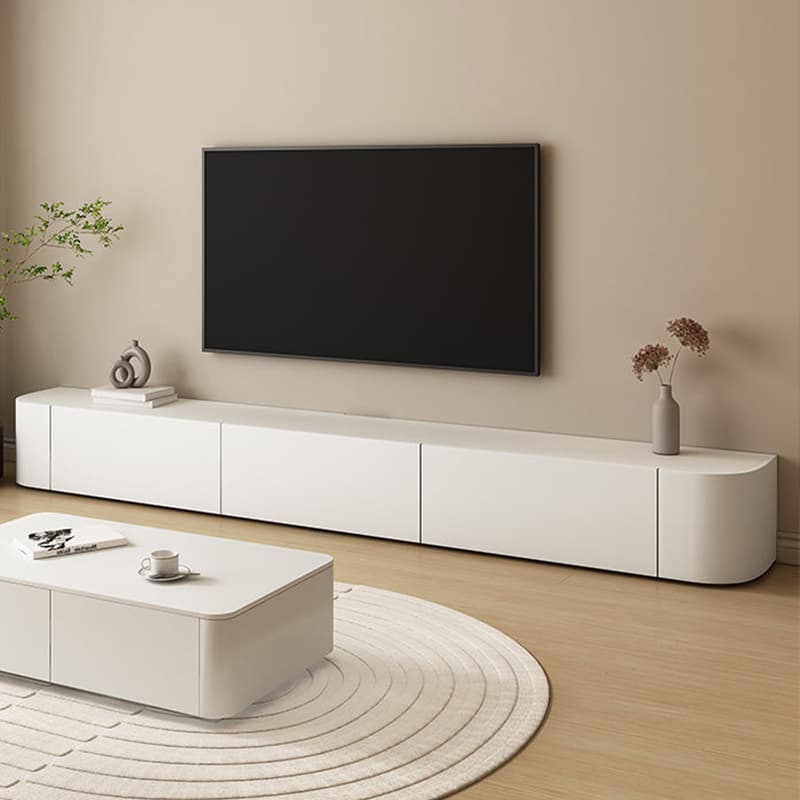 Modern White Long Over 67 inches TV Stand Featuring Without Legs Design and Self-Close Drawer Glides thumbnail 4