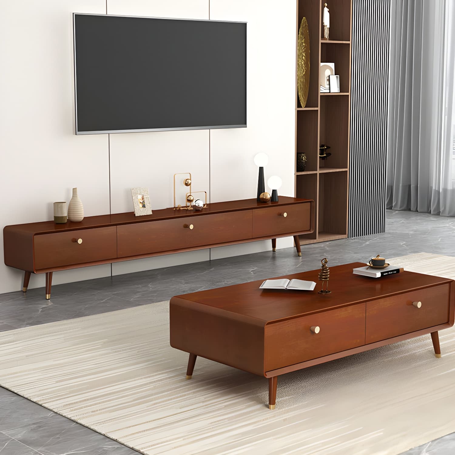 Solid Wood 13.78" H TV Stand Nordic 2 Drawers TV Stand Console thumbnail 15