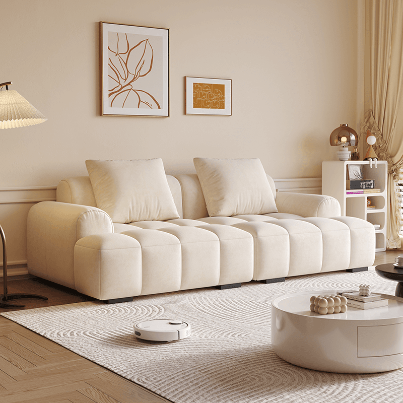 Modern Solid Color Tear Resistant Standard Sofa in Light Gray/Ivory/Citrus Color with 4-seater/Seats 5/3-seater and 2 Pillows thumbnail 3