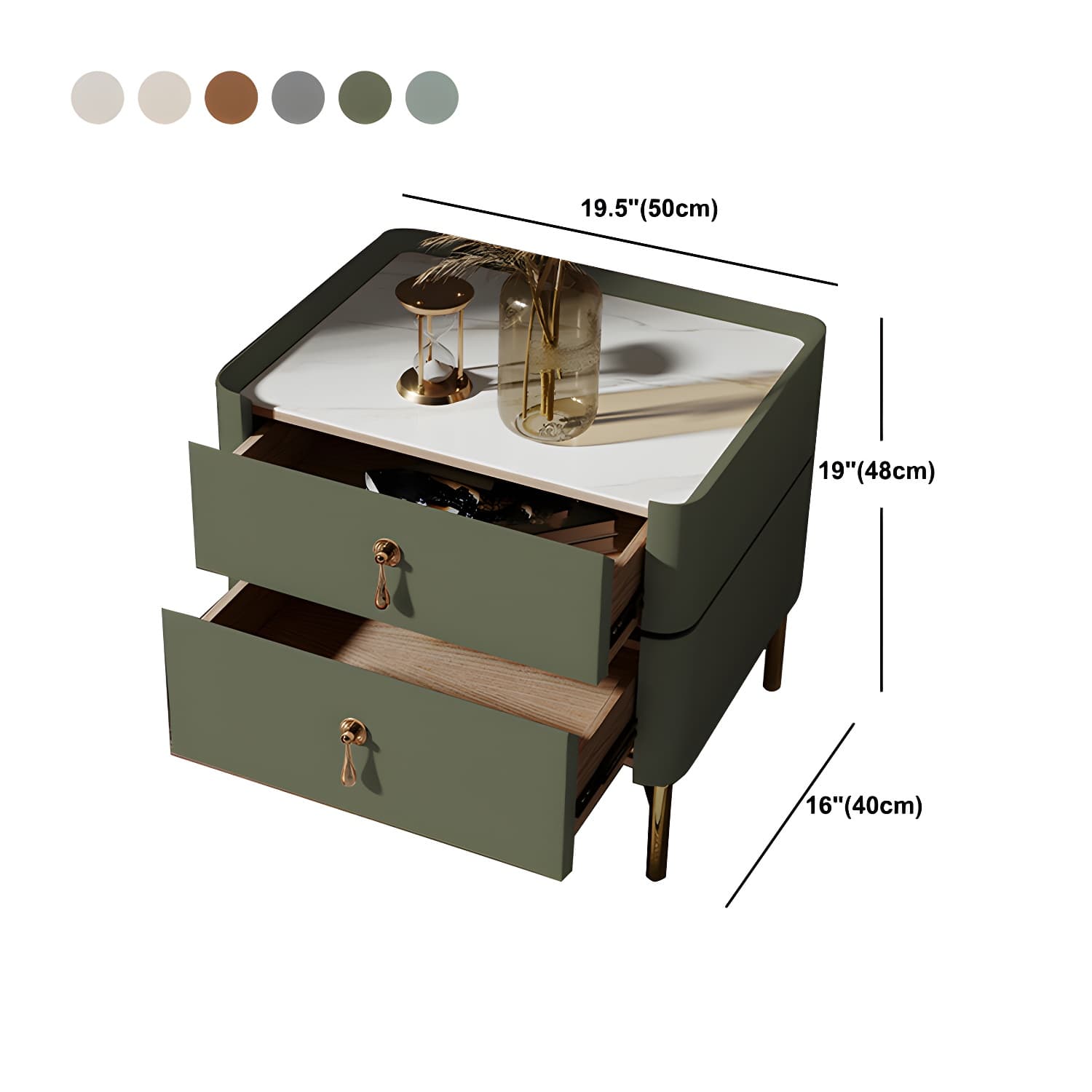 Glam 2-Drawer Nightstand Glass Top 19 Inch H Legs Included Night Table thumbnail 19
