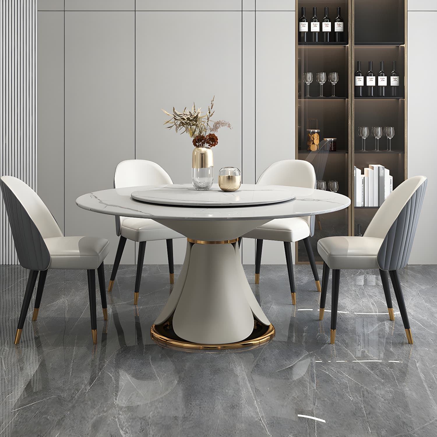 Modern Style 1/4/5/7/9 Pieces Dining Sintered Stone Dining Table Set with Metal Legs thumbnail 2