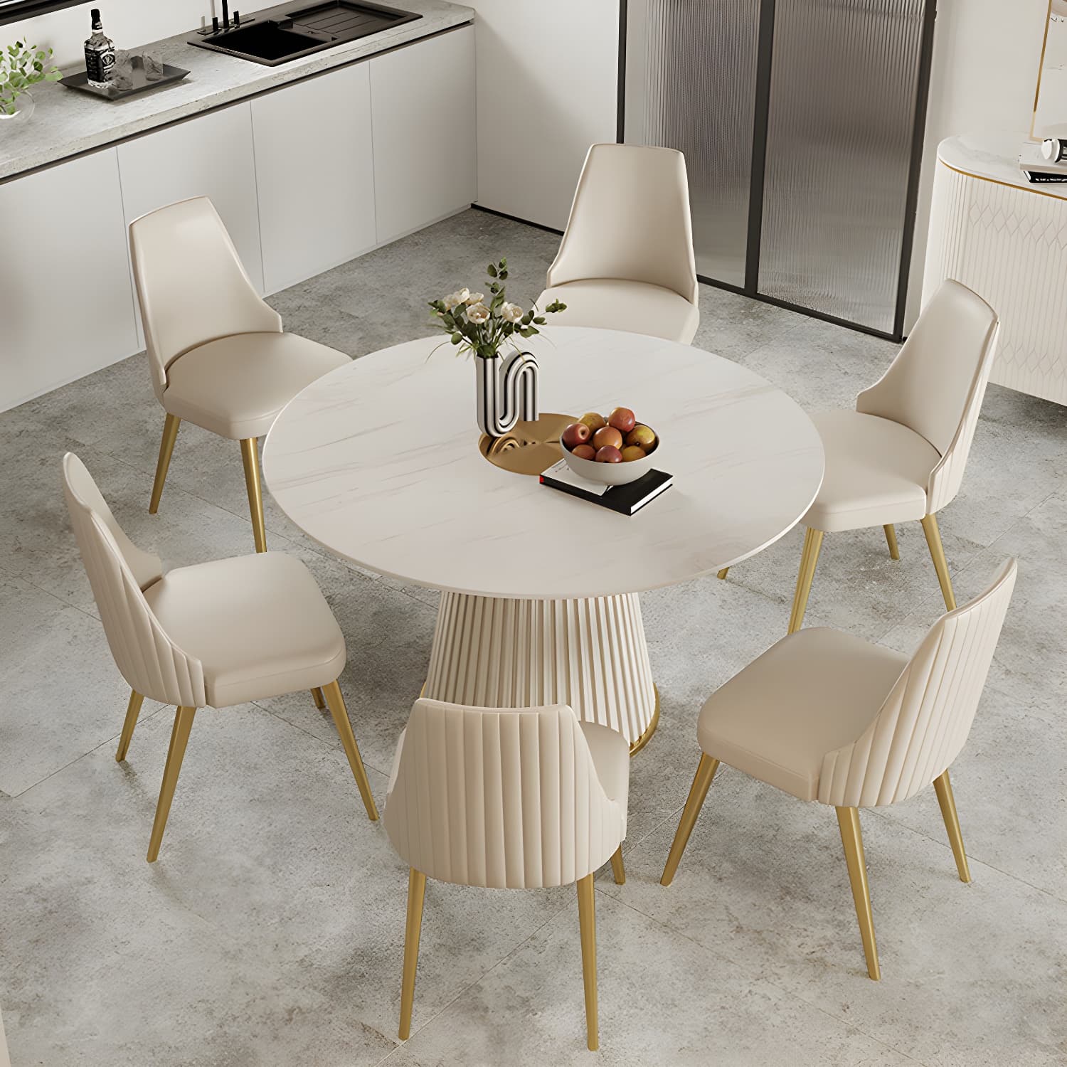 Modern Pedestal Table Steel Base Round Dining Table for Home Kitchen thumbnail 5