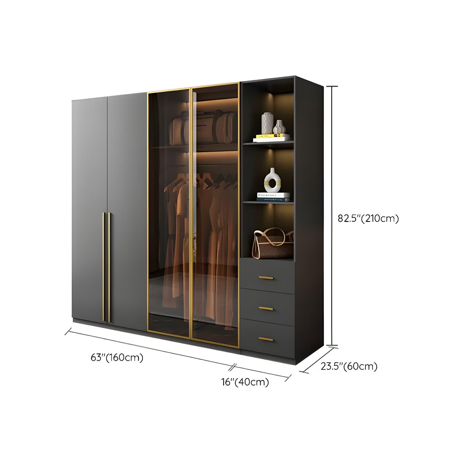 Modern Black Wood Wardrobe Armoire with Soft-Close Drawers & Clothing Rod thumbnail 28