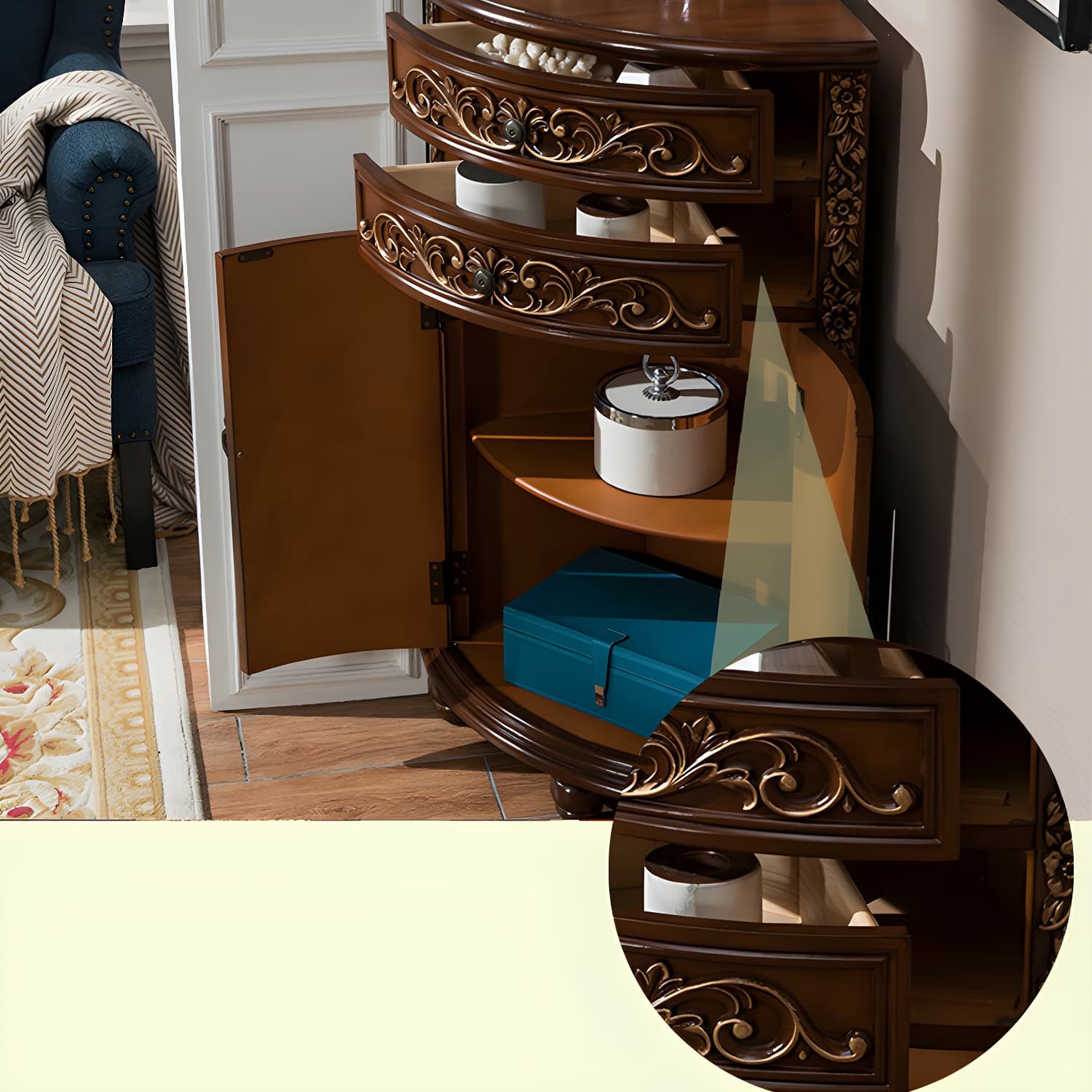 Traditional Bar Pulls Solid Wood Corner Accent Cabinet with Doors thumbnail 10