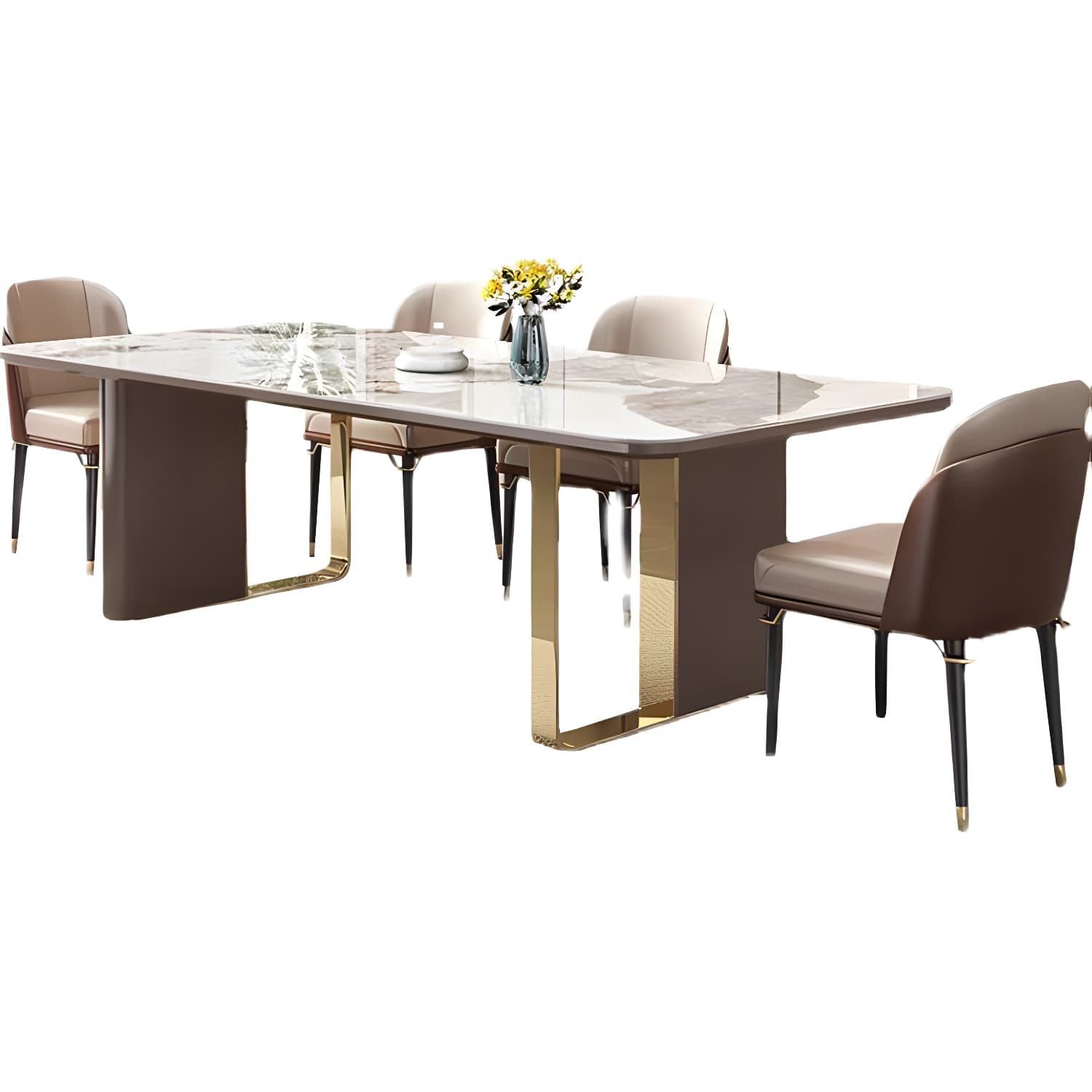 Luxury Sintered Stone Top Dining Set Rectangle 1/4/5/6/7/9 Pieces Dining Table with Chairs thumbnail 10