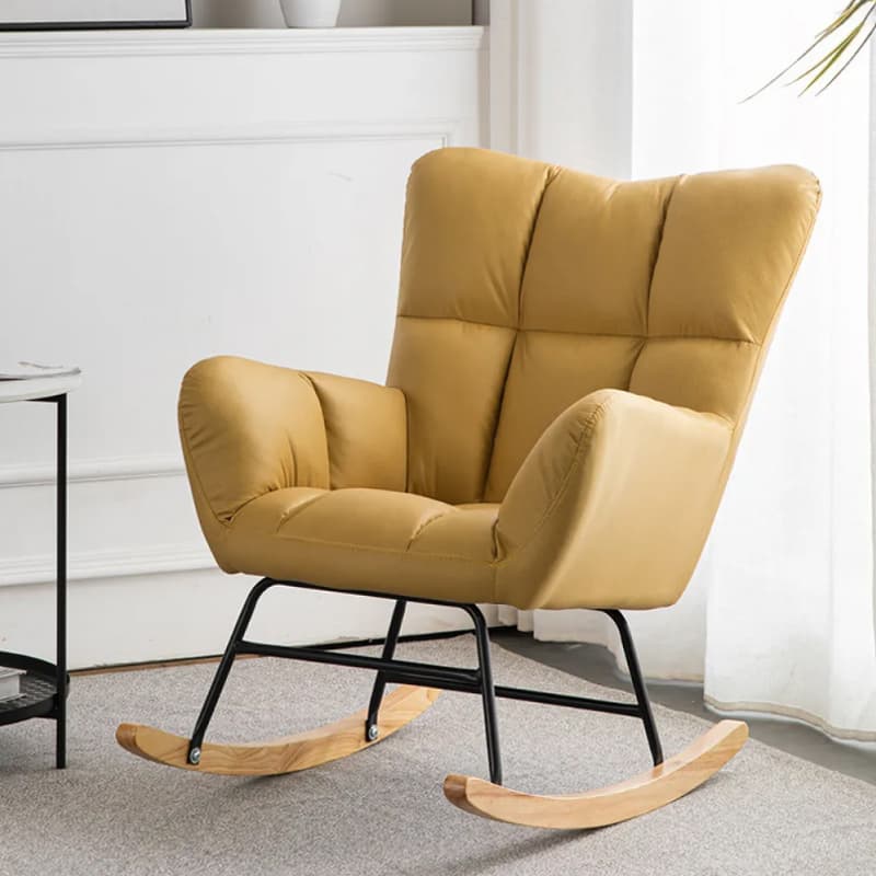 Midnight Black/Olive Green/Lemon Color Ergonomic Stationary Rocking Chair Couch with Rear & Round Arm thumbnail 14