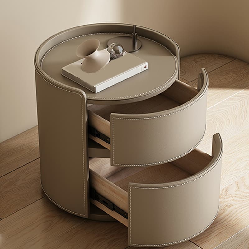 Modern Faux Leather Round Nightstand with 2 Drawers in Under 21 in. Narrow Size thumbnail 15