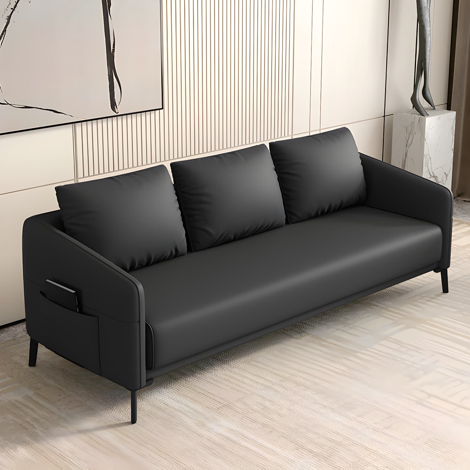 Modern Wood Frame Standard Sofa with Square Arms in Solid Color & Tear Resistant thumbnail 1