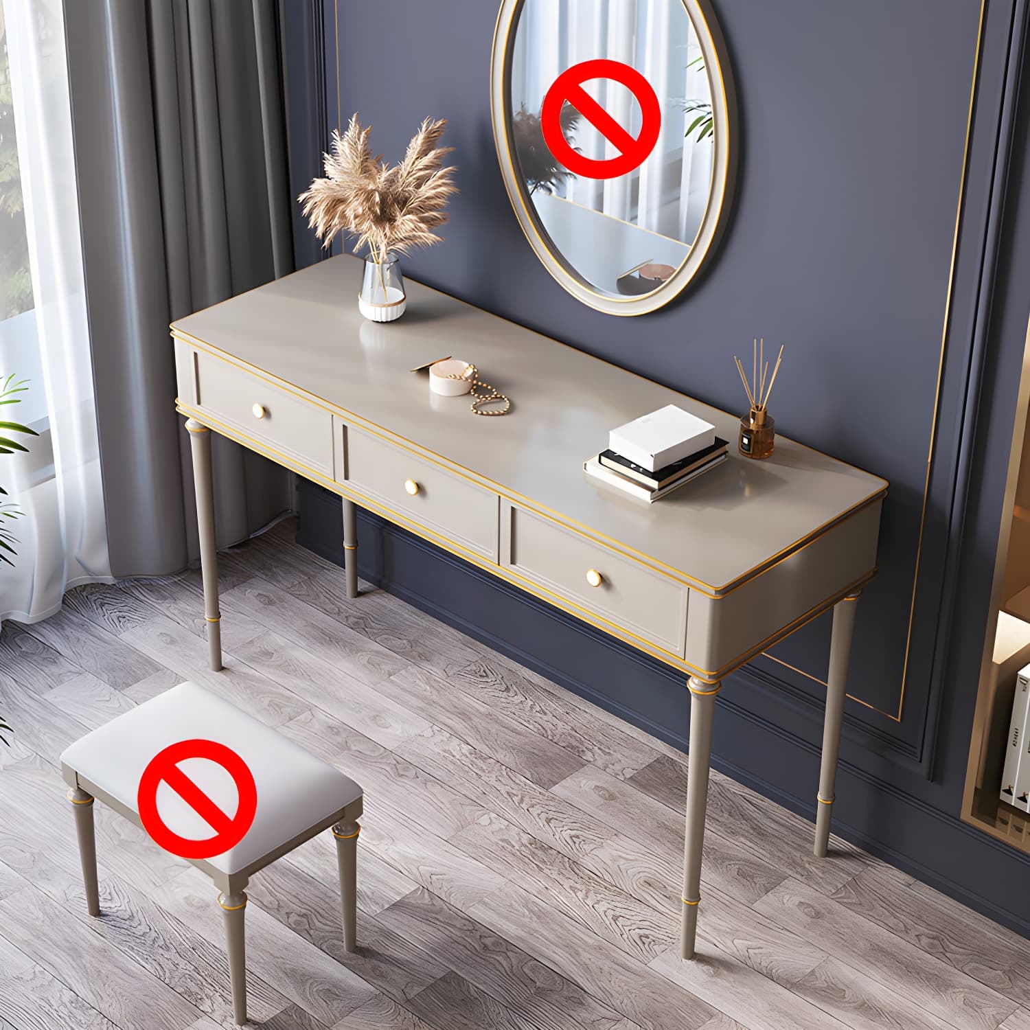Mirror & 3 Drawers Makeup Vanity Dressing Table Solid Wood Dresser thumbnail 15