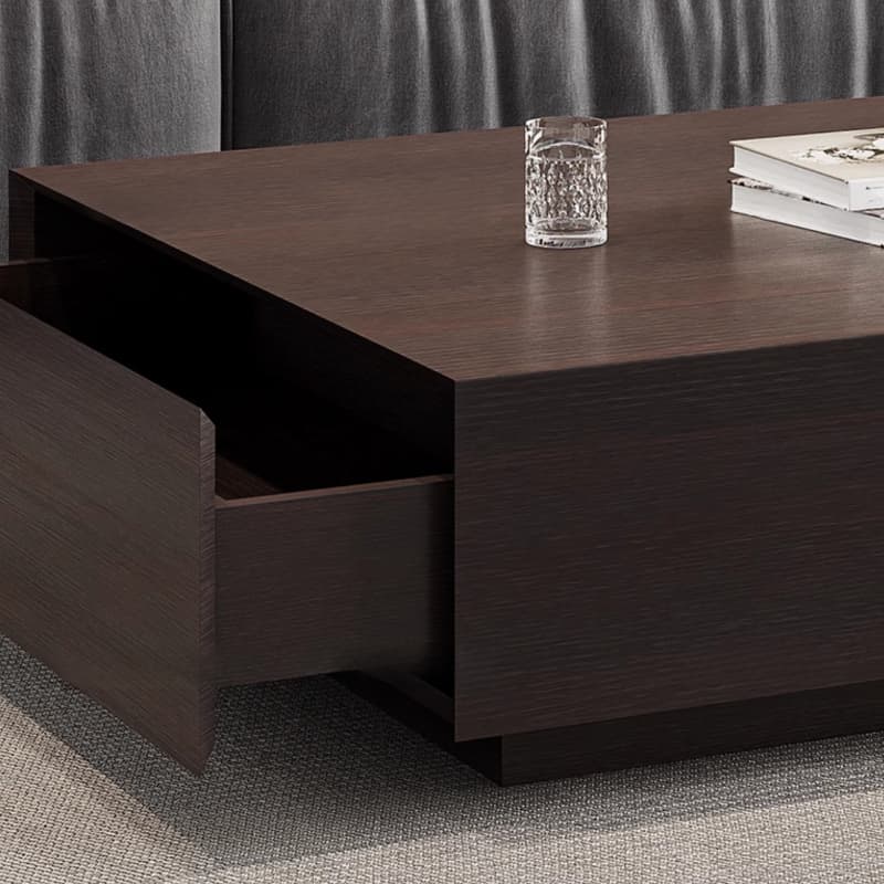Solid Oak Wood Square Accent Table with 2 Drawers for Living Room thumbnail 9