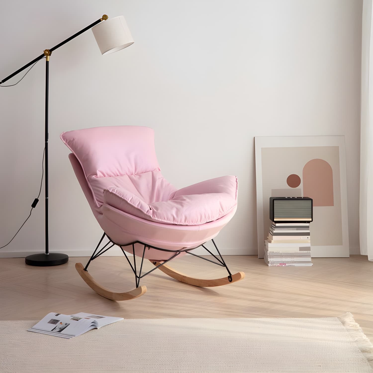 Contemporary Style Nursery Sofa Rocking Chair Indoor Rocking Chair with Ottoman thumbnail 6