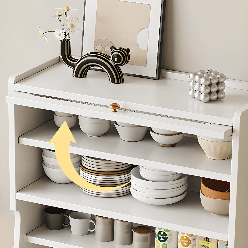 Simple Narrow Microwave Shelf Cabinet with 2 Drawers, Sintered Stone Countertop, Glazed Door, and Adjustable Shelving thumbnail 11