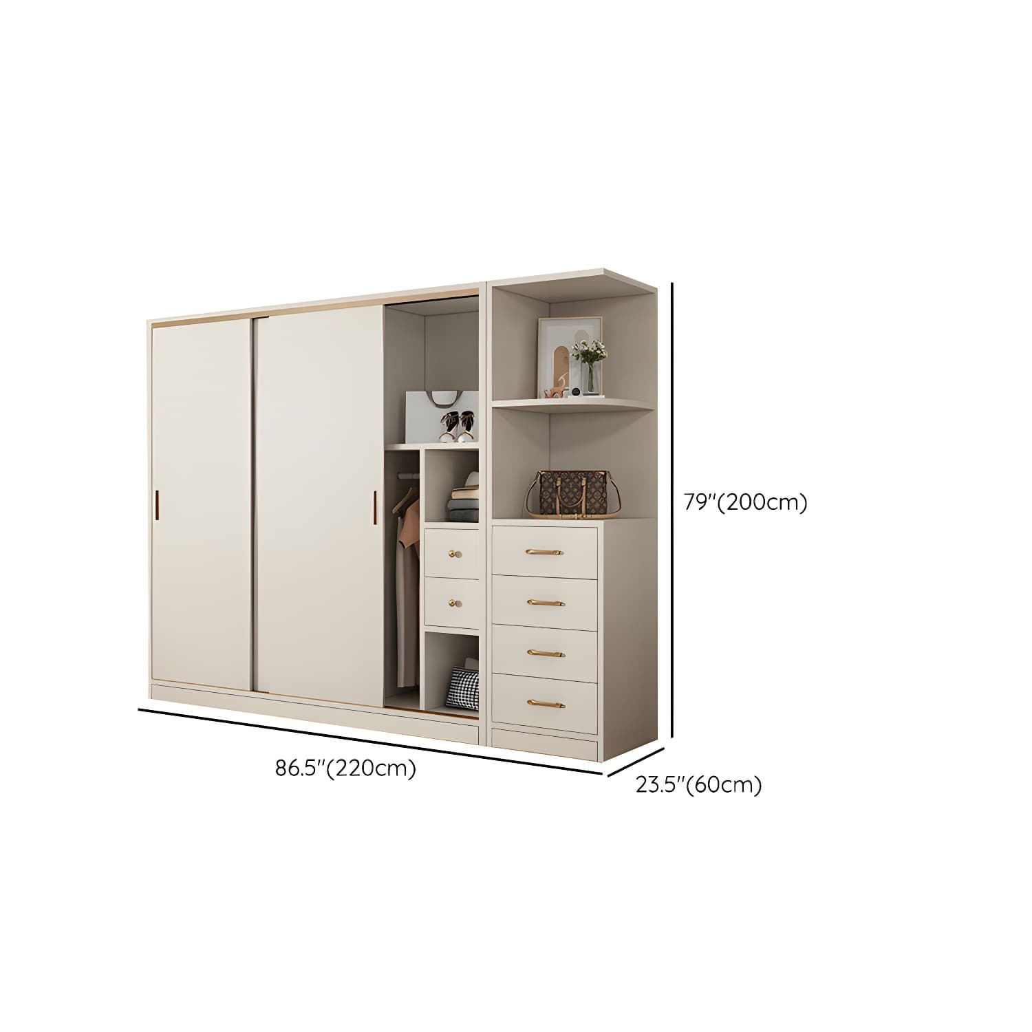 Modern White Wood Wardrobe Armoire with Sliding Doors and Soft Close Drawers thumbnail 18
