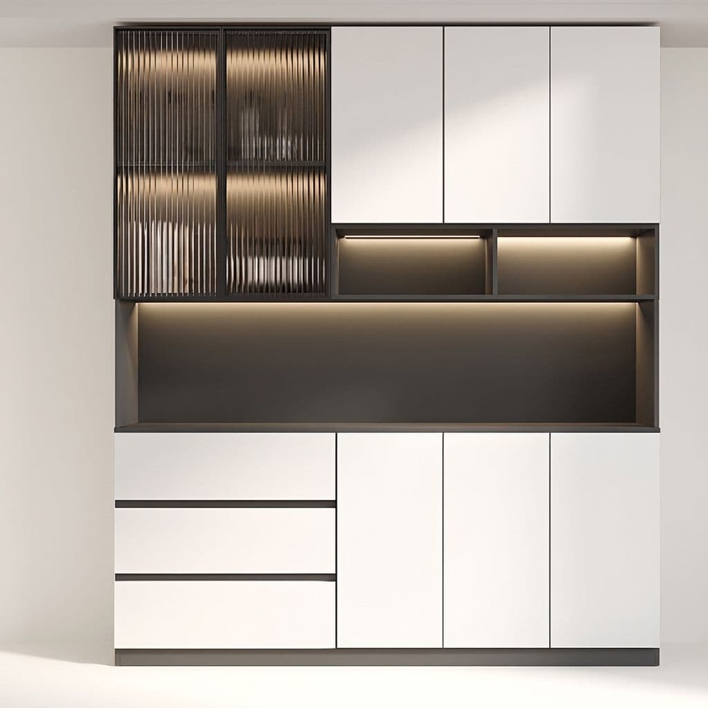 Trendy Sideboard with 3 Drawers, Cupboard, Wide/Standard/Narrow Sizes, 2/1 Shelves, Cabinets, and Glass-panel Door thumbnail 12