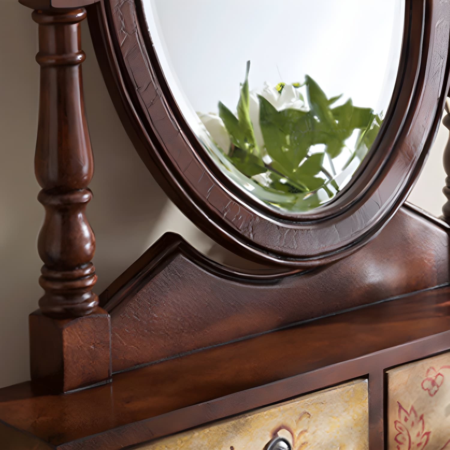 Victorian Vanity Set Solid Wood Drawers Included Makeup Dressing Table With Mirror & Stool thumbnail 10