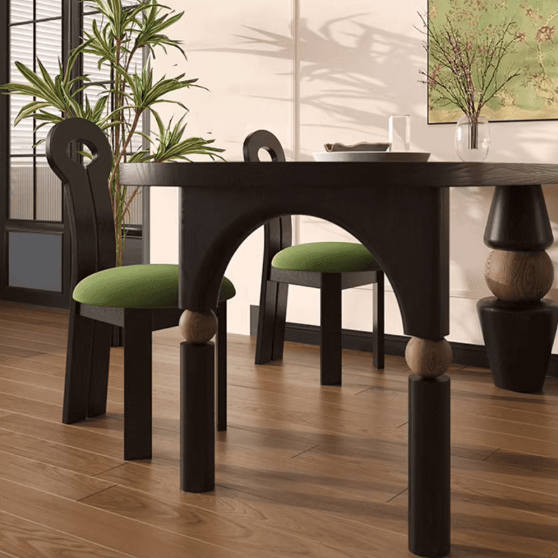 Curved Line Wood Slab Dining Table Set with Three Legs thumbnail 7