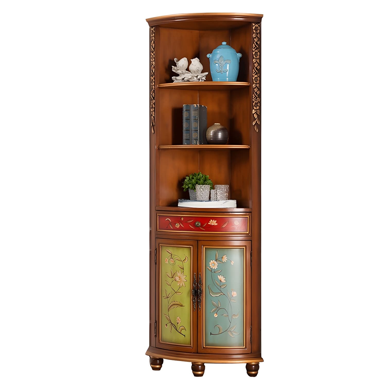 Rustic Corner Accent Cabinet with Wood Counter Top, Drawers, and Cabinet, Small Size thumbnail 10