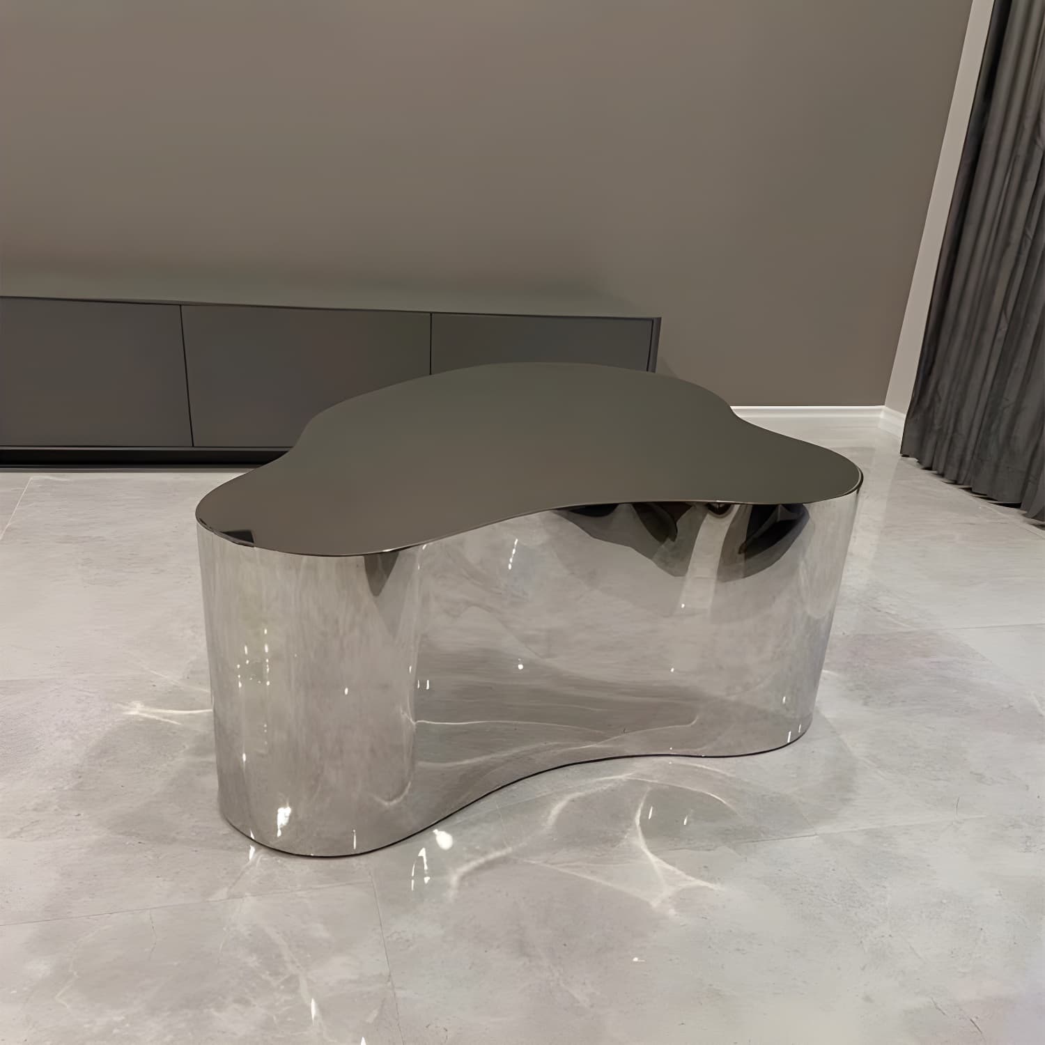 Silver Modern Coffee Table with Free Form Metal Top and Abstract Stainless Steel Base thumbnail 11