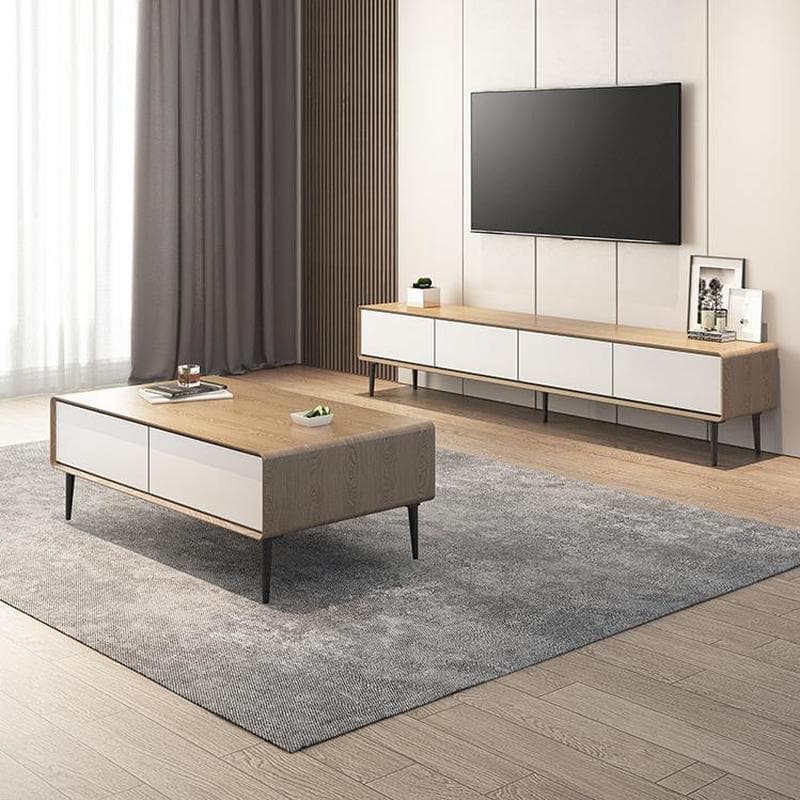 Modern Wooden Long and Low TV Stand with 4 Drawers, No Assembly Required, Dark Tone thumbnail 13