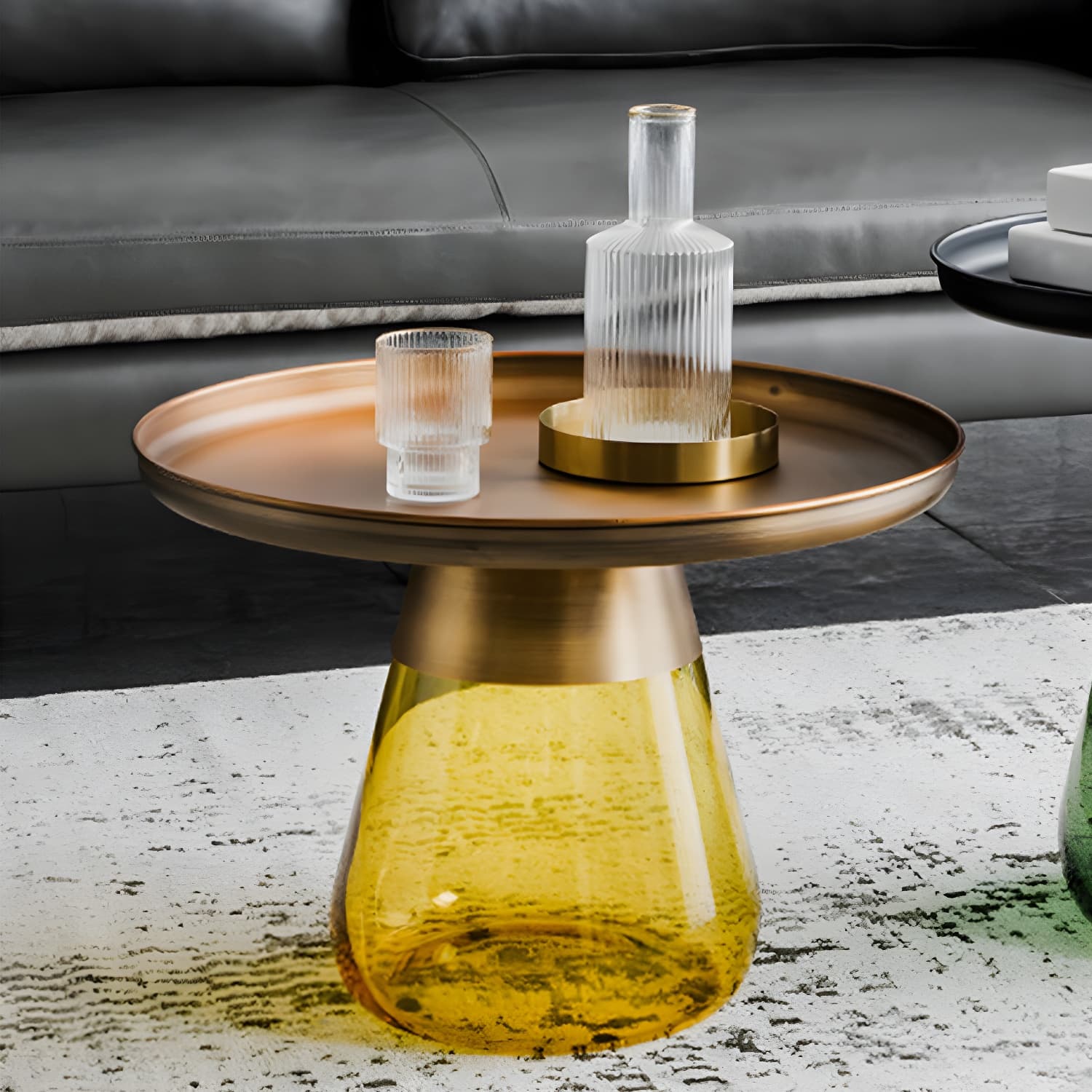 Mid-Century Modern Pedestal Glass Round Storage Single Coffee Table thumbnail 6