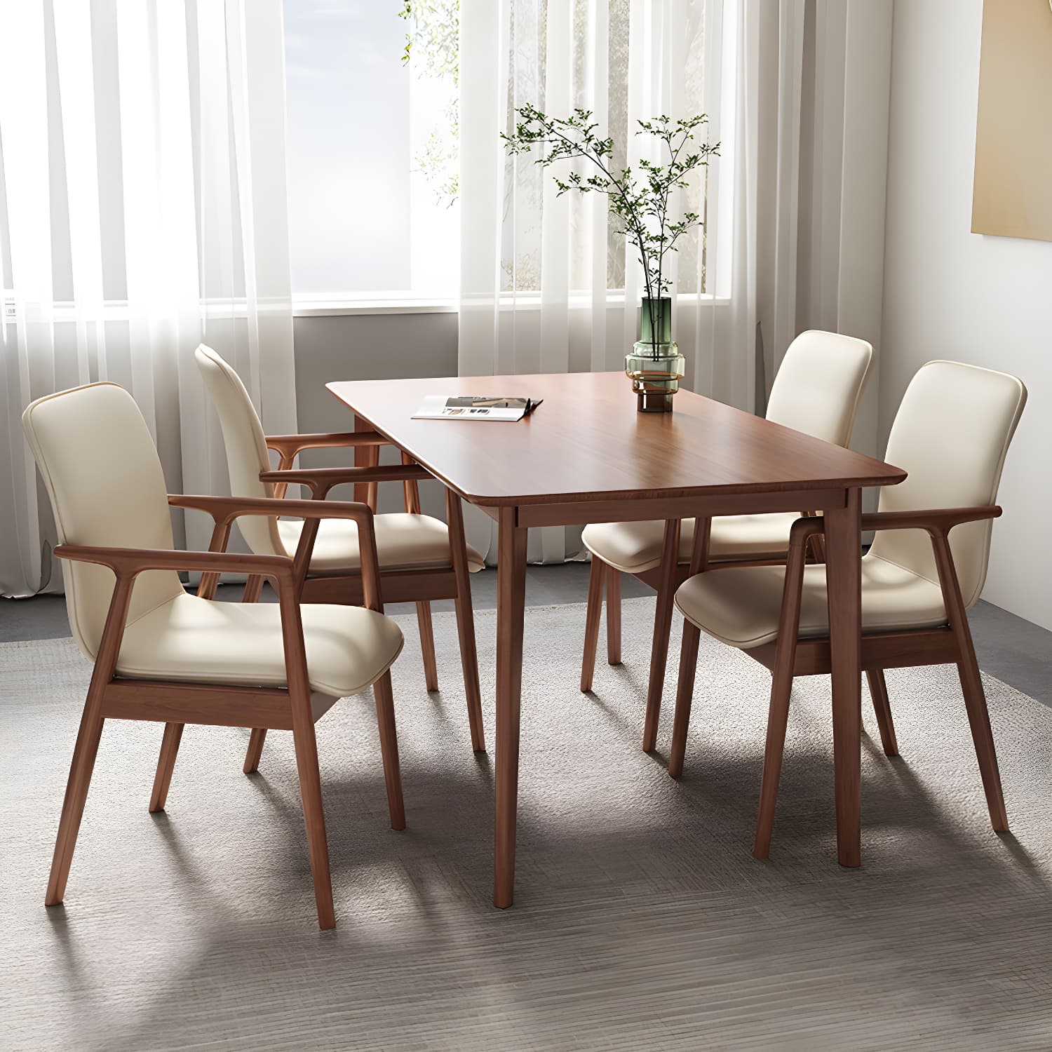Modern Style Chair Dining Arm Chairs with Wooden Legs for Kitchen thumbnail 11