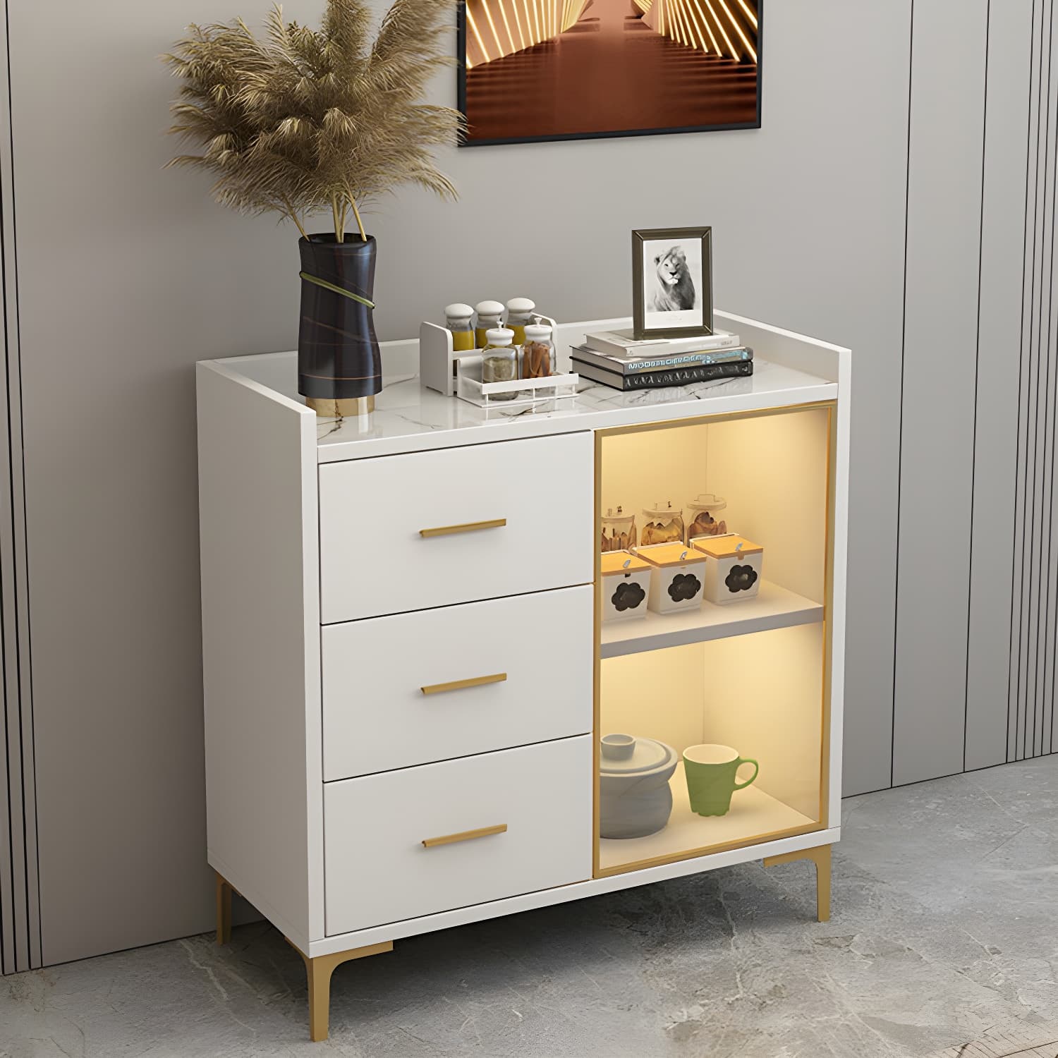 Wood Glass Doors Contemporary Style Buffet Sideboard with Cabinets and Drawers - image 15