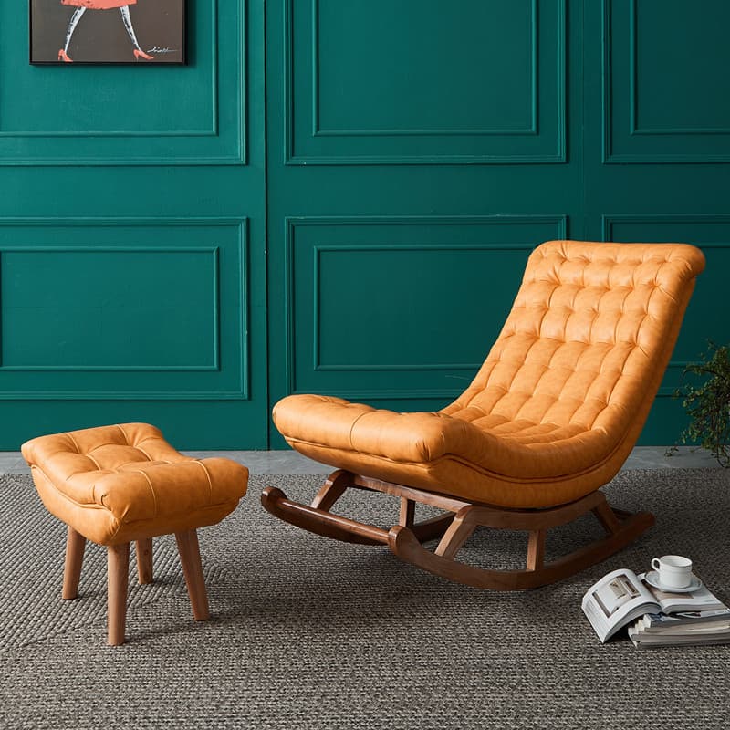 Stationary Ergonomic Rocking Chair with Rear & Ottoman, Green/Yellow/Coffee thumbnail 4