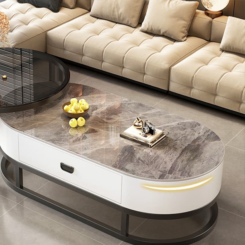 Set of 2 Modern Nesting Stone Coffee Tables with Metal Frame and Drawers thumbnail 10