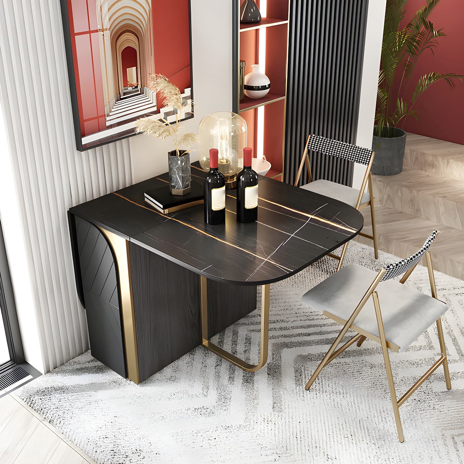 Modern 1/2/3/4/5 Pieces Rectangle Dining Table Set with Stone Top Foldable Dinette Set thumbnail 11