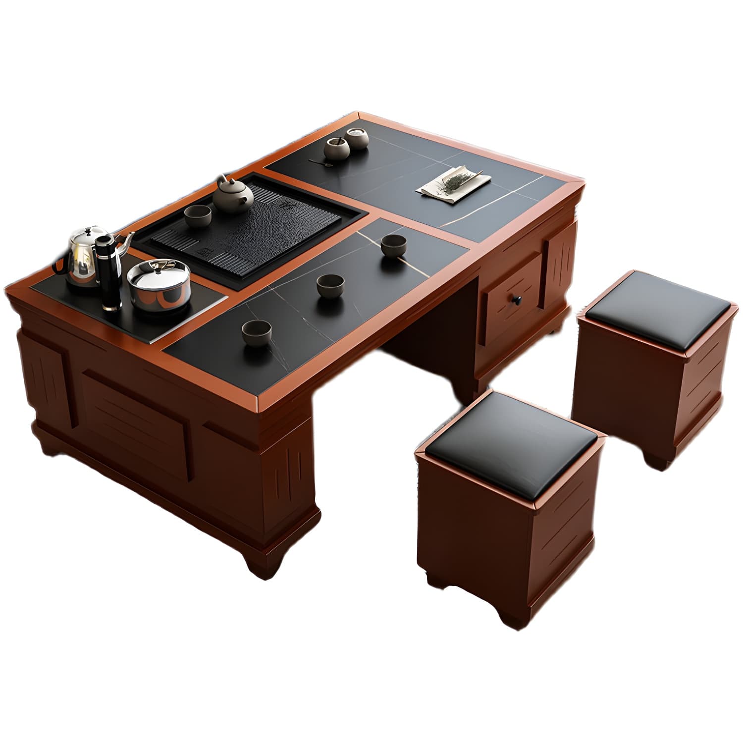 Abstract Slate Coffee Cocktail Table with Storage Drawers Rectangle thumbnail 11