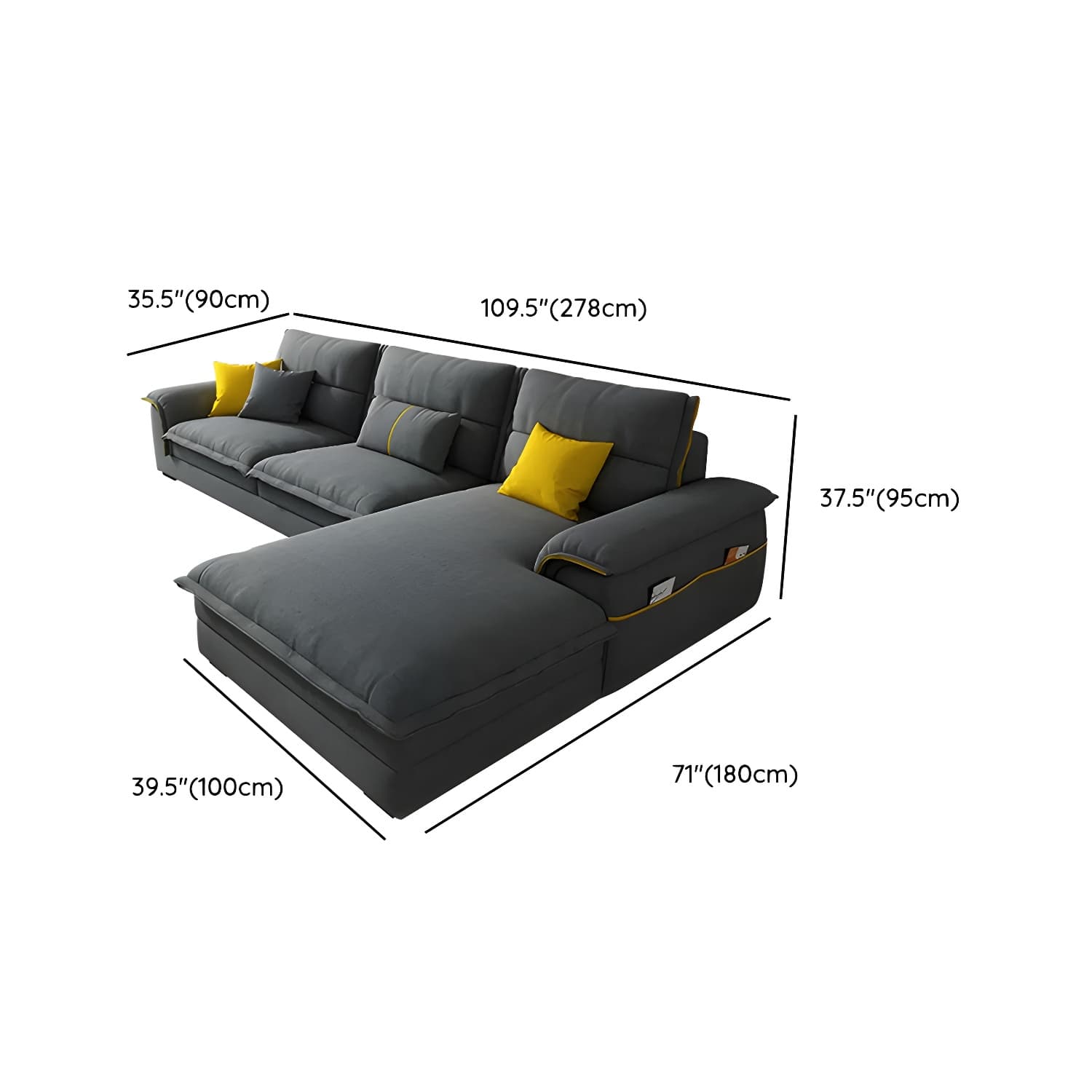 Modern Gray Cotton and Linen Sectional Sofa with Wood Frame and Storage Included thumbnail 15