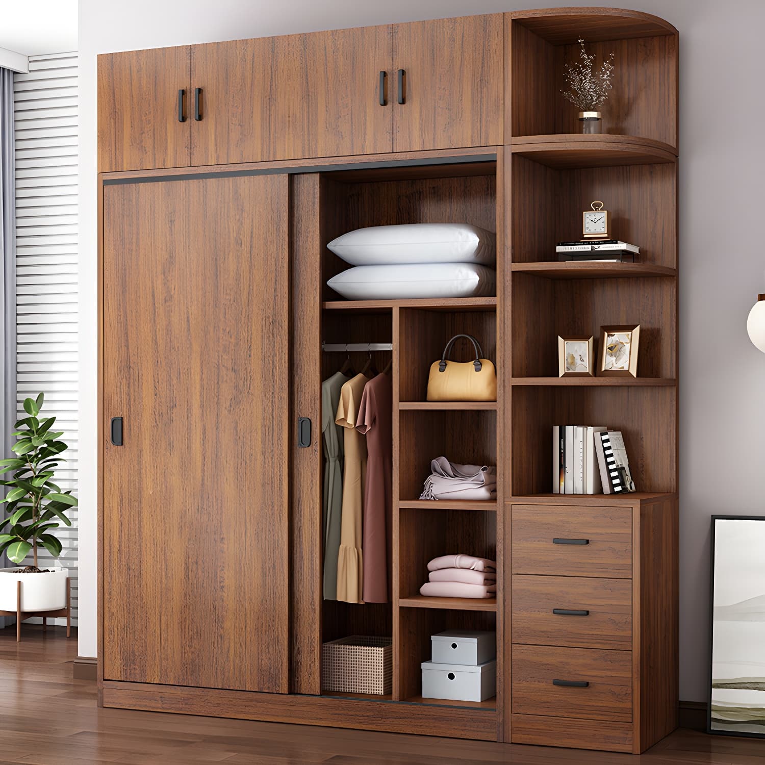 Solid Wood Frame Wardrobe Freestanding Wardrobe with Sliding Doors - image 9