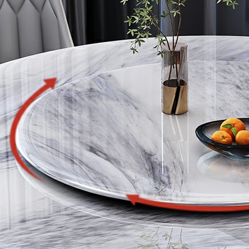 Modern Round Marble Dining Table Set with Black Metal Base in Beige thumbnail 8
