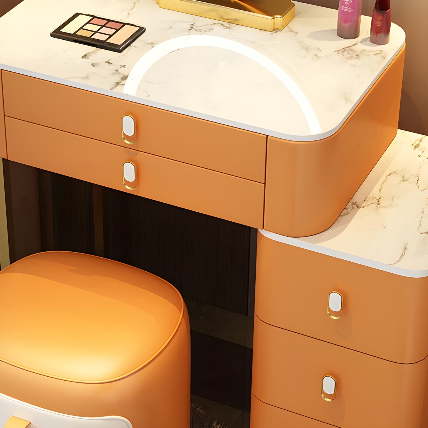 Stone Top Vanity with Storage Drawers Makeup Vanity Desk with Stool and Mirror thumbnail 14